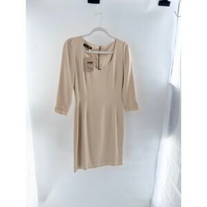 Dolce and Gabbana 3/4 Sleeve V-Neck Midi Shift Dress Beige Women's Size Small